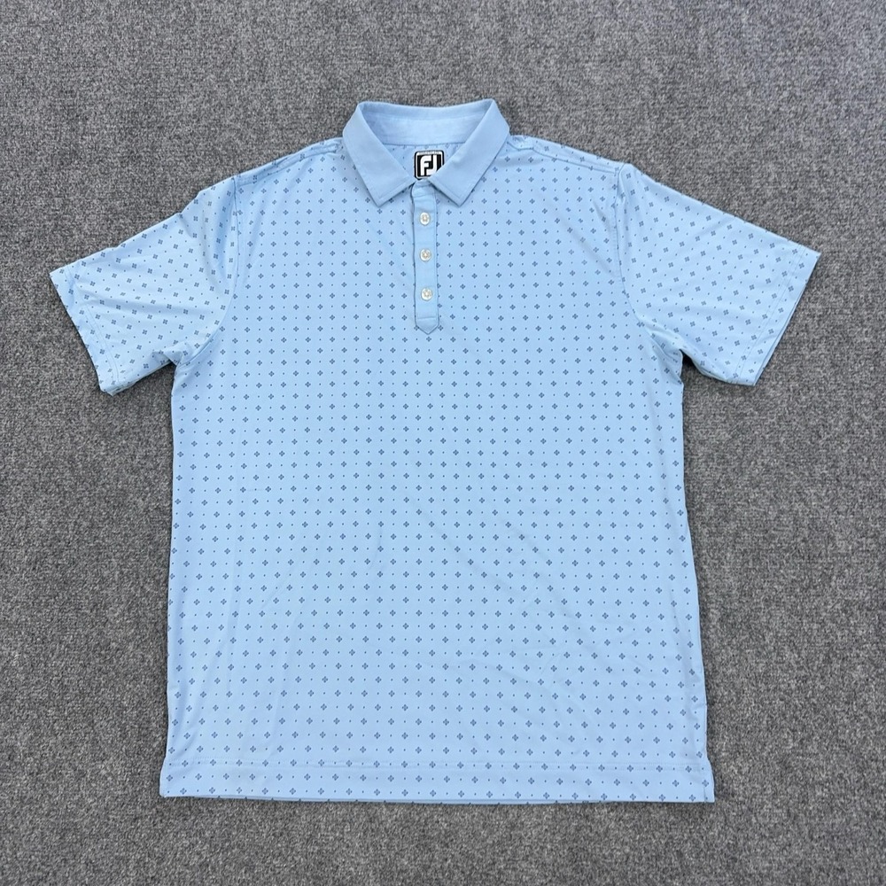 FootJoy Polo Shirt Mens L Blue Geometric Polyester Spandex Golf Athletic Fit